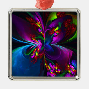 Modernes Abstraktes Blumenmuster Red Blue #15 Ornament Aus Metall