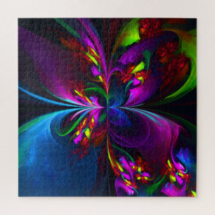 Modernes Abstraktes Blumenmuster Red Blue #15 Puzzle