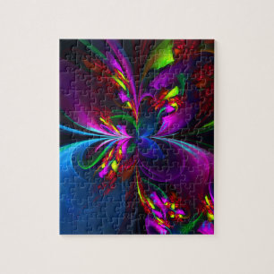 Modernes Abstraktes Blumenmuster Red Blue #15 Puzzle