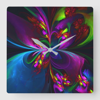 Modernes Abstraktes Blumenmuster Red Blue #15 Quadratische Wanduhr