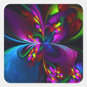 Modernes Abstraktes Blumenmuster Red Blue #15 Quadratischer Aufkleber