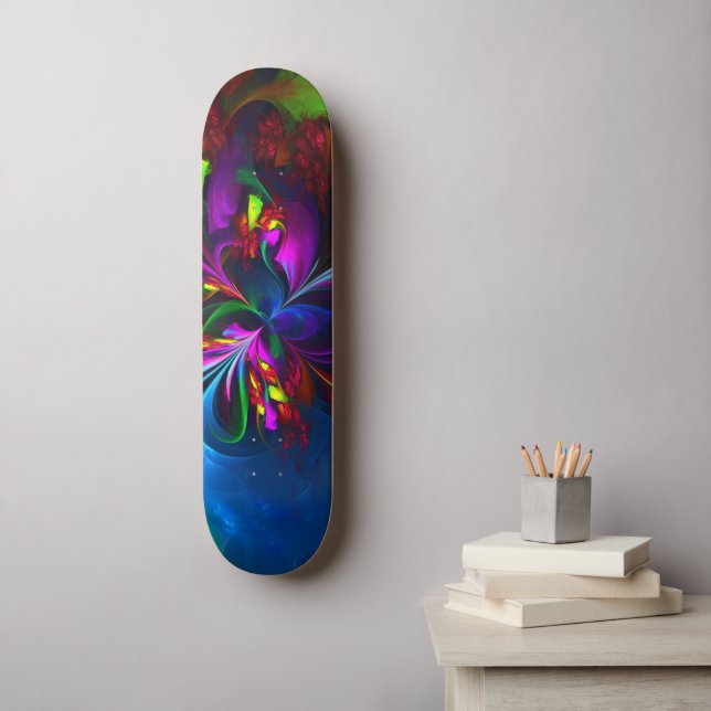 Modernes Abstraktes Blumenmuster Red Blue #15 Skateboard (Wandkunst)