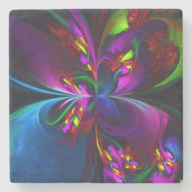 Modernes Abstraktes Blumenmuster Red Blue #15 Steinuntersetzer (Vorderseite)
