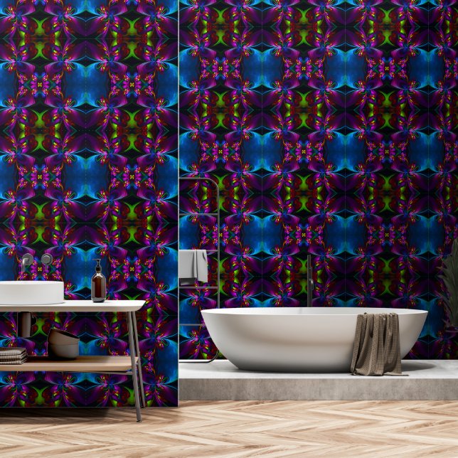 Modernes Abstraktes Blumenmuster Red Blue #15 Tapete (Badezimmer)