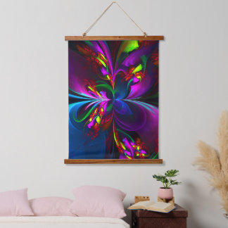 Modernes Abstraktes Blumenmuster Red Blue #15 Wandteppich Mit Holzrahmen