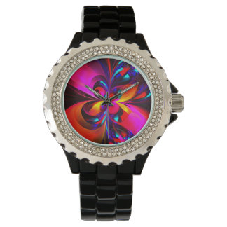 Modernes Abstraktes Blumenmuster Red Blue Muster # Armbanduhr