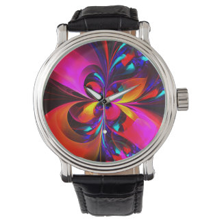 Modernes Abstraktes Blumenmuster Red Blue Muster # Armbanduhr