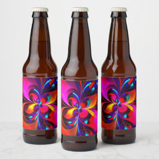 Modernes Abstraktes Blumenmuster Red Blue Muster # Bierflaschenetikett