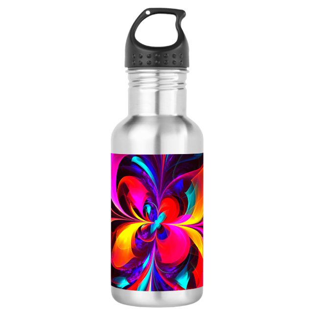 Modernes Abstraktes Blumenmuster Red Blue Muster # Edelstahlflasche (Vorderseite)