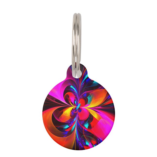 Modernes Abstraktes Blumenmuster Red Blue Muster # Haustiermarke (Vorderseite)