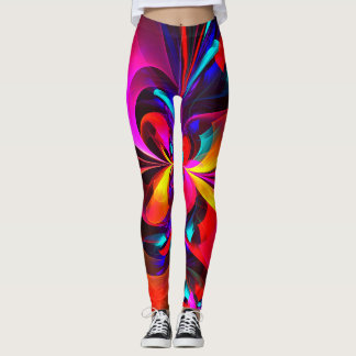 Modernes Abstraktes Blumenmuster Red Blue Muster # Leggings
