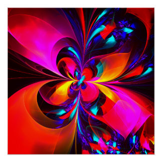 Modernes Abstraktes Blumenmuster Red Blue Muster # Poster