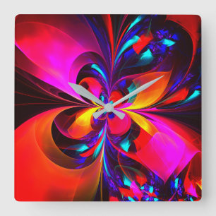 Modernes Abstraktes Blumenmuster Red Blue Muster # Quadratische Wanduhr