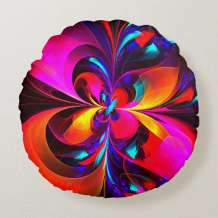 Modernes Abstraktes Blumenmuster Red Blue Muster # Rundes Kissen