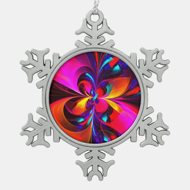 Modernes Abstraktes Blumenmuster Red Blue Muster # Schneeflocken Zinn-Ornament (Vorderseite)