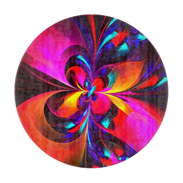 Modernes Abstraktes Blumenmuster Red Blue Muster # Schneidebrett (Vorderseite)