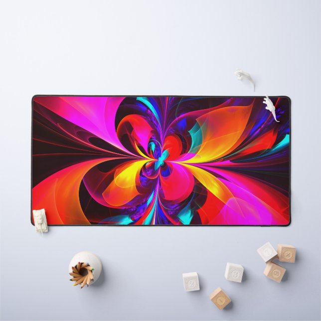 Modernes Abstraktes Blumenmuster Red Blue Muster # Schreibtischunterlage (Kindertisch)