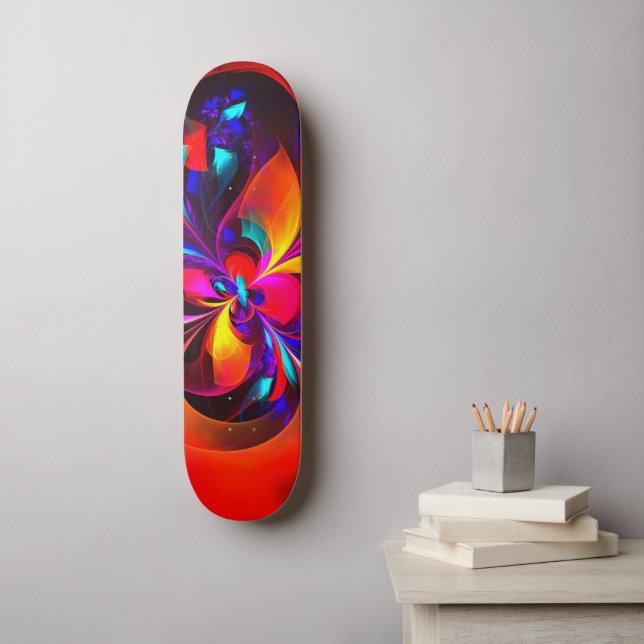 Modernes Abstraktes Blumenmuster Red Blue Muster # Skateboard (Wandkunst)
