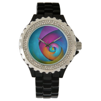 Modernes Abstraktes Blumenmuster Rosa Blaues Muste Armbanduhr