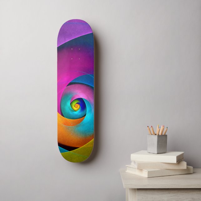 Modernes Abstraktes Blumenmuster Rosa Blaues Muste Skateboard (Wandkunst)