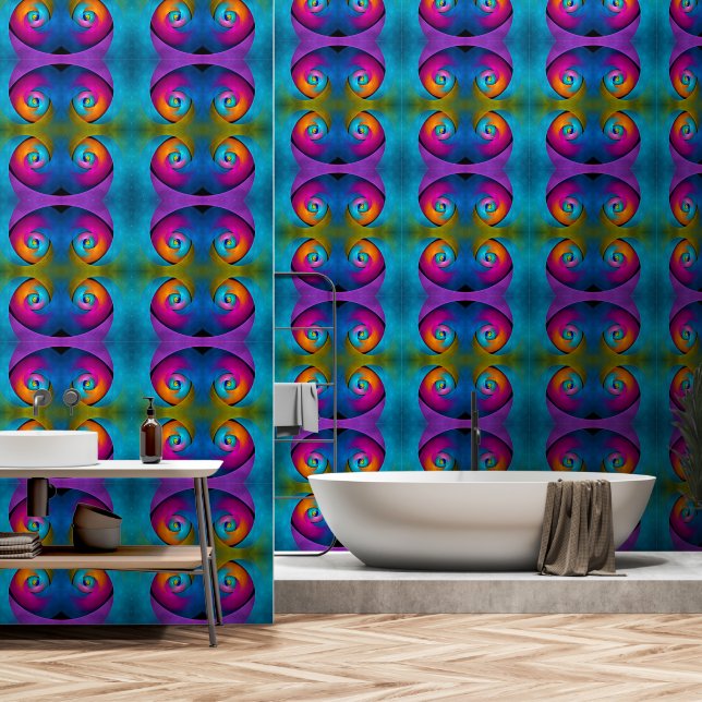 Modernes Abstraktes Blumenmuster Rosa Blaues Muste Tapete (Badezimmer)