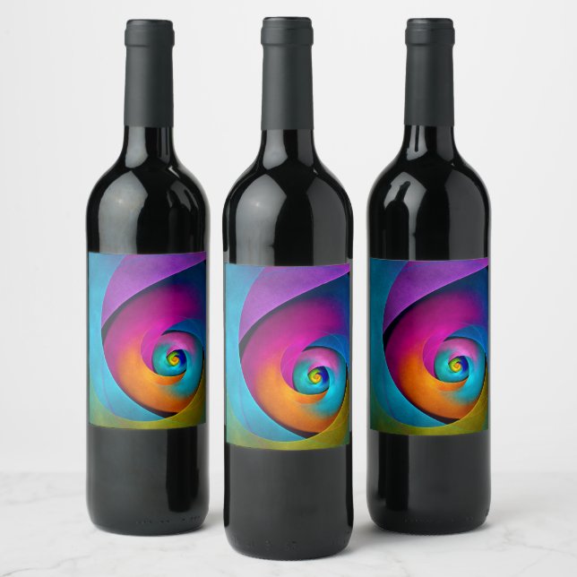 Modernes Abstraktes Blumenmuster Rosa Blaues Muste Weinetikett (Flaschen)