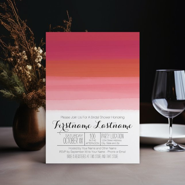 Modernes Abstraktes Brautparty in Wasserfarben Einladung (Wedding Shower Invitation - watercolor red and coral and pink)
