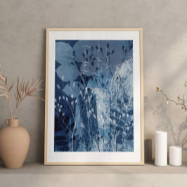 Modernes Abstraktes Cyanotype Blau botanisch Poster