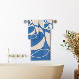 Modernes, Abstraktes Design aus blauem Creme Badhandtuch Set