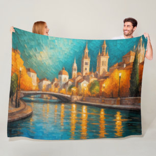 Modernes Abstraktes Design Gold Orange Blue Europe Fleecedecke