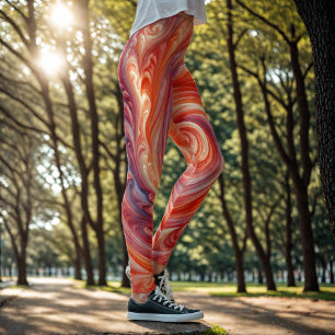 Modernes Abstraktes Drehrosa und Lachs Leggings