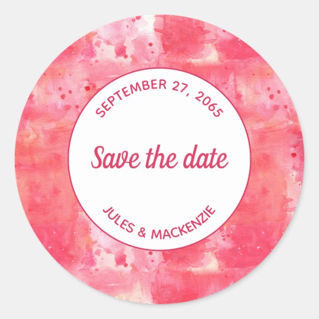 Modernes Abstraktes Farbrosa Save the Date Runder Aufkleber (Vorderseite)
