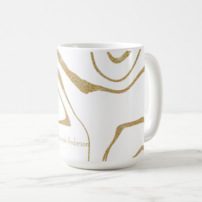 Modernes abstraktes, flüssiges, wirbelweißes Gold Kaffeetasse (VorderseiteRechts)