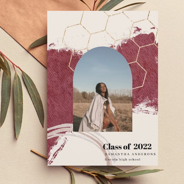 Modernes Abstraktes Foto aus Gold und Rosa Abschlu Einladung (Von Creator hochgeladen)