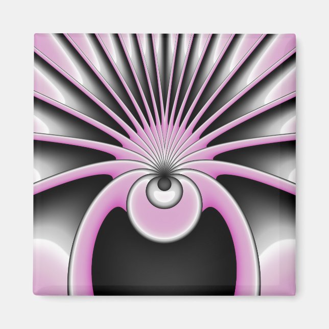 Modernes Abstraktes Fraktal Art Pink Grau Schwarz  Magnet (Vorne)
