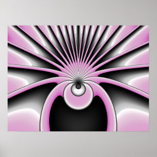 Modernes Abstraktes Fraktal Art Pink Grau Schwarz  Poster
