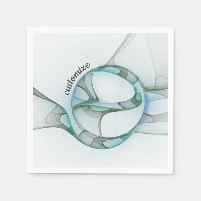 Modernes Abstraktes Fraktal Blau Türkis Grau Text Serviette (Vorderseite)