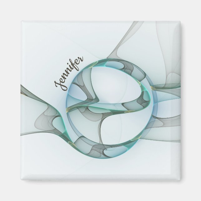 Modernes Abstraktes Fraktal Blau Türkis Grauer Nam Magnet (Vorne)