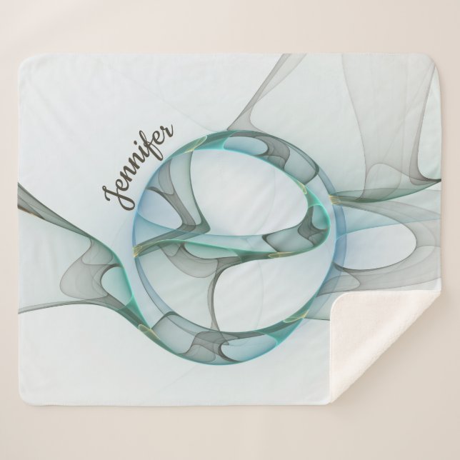 Modernes Abstraktes Fraktal Blau Türkis Grauer Nam Sherpadecke (Vorderseite (Horizontal))