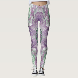Modernes Abstraktes Fraktal Lila und grünes Design Leggings