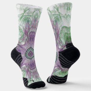 Modernes Abstraktes Fraktal Lila und grünes Design Socken