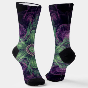 Modernes Abstraktes Fraktal Lila und grünes Design Socken