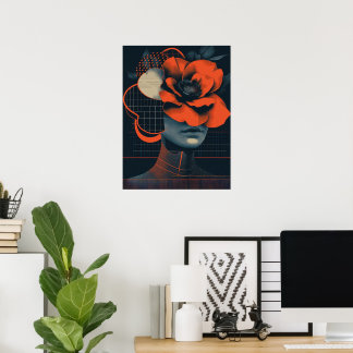 Modernes abstraktes Frauenportrait mit Blume Poster