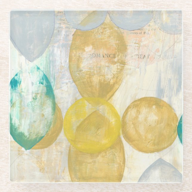 Modernes Abstraktes Gemälde auf Zeitungspapier Glasuntersetzer (Vorderseite)