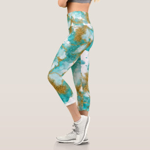 Modernes Abstraktes Gold Türkis Aquamarin Capri Leggings