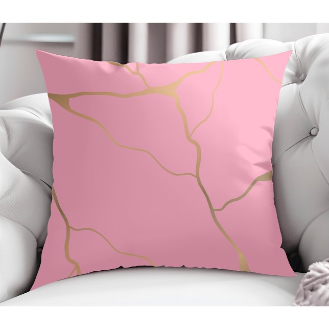 Modernes Abstraktes Gold Vin Design Pink Kissen (Von Creator hochgeladen)
