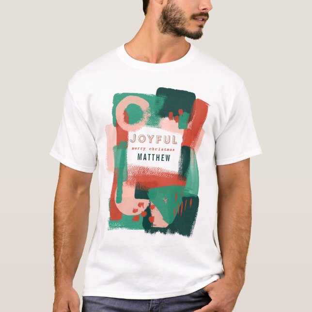 Modernes abstraktes grafisches Rot, rosa + grünes T-Shirt (Vorderseite)