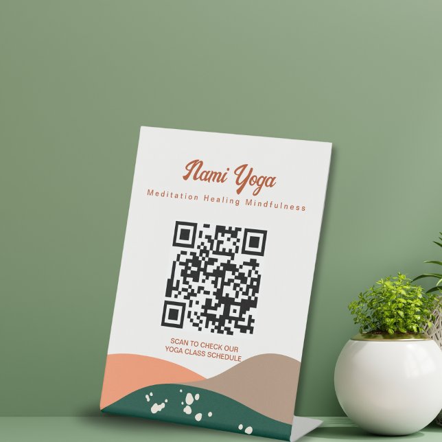 Modernes Abstraktes Green Terra Cotta Yoga Studio Sockelschild (Von Creator hochgeladen)