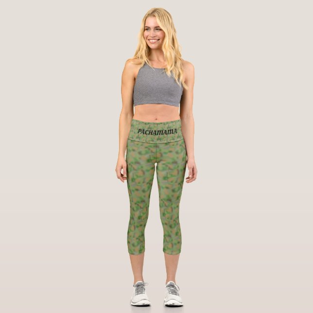 Modernes Abstraktes Grün- und Beigetötmuster mit T Capri Leggings (Vorderseite)