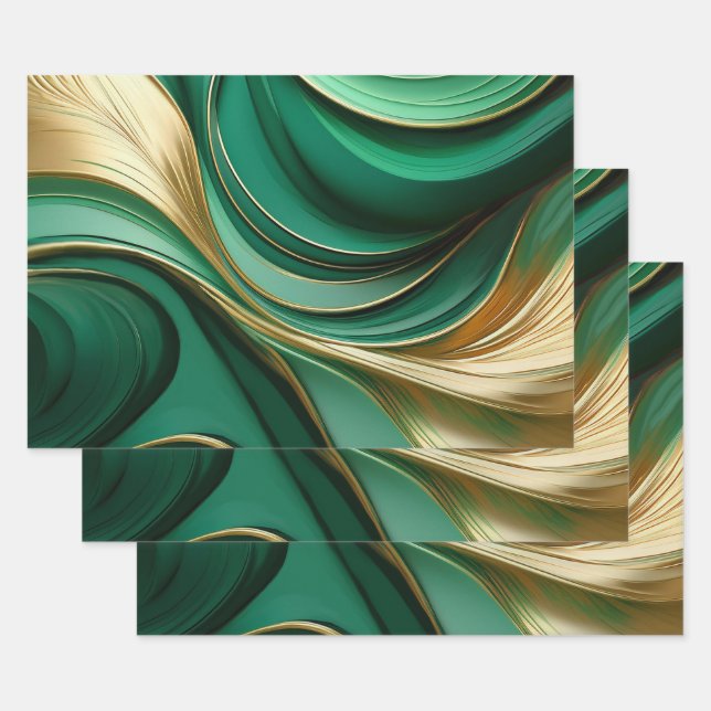 Modernes Abstraktes Grün und Gold Geschenkpapier Set (Set)